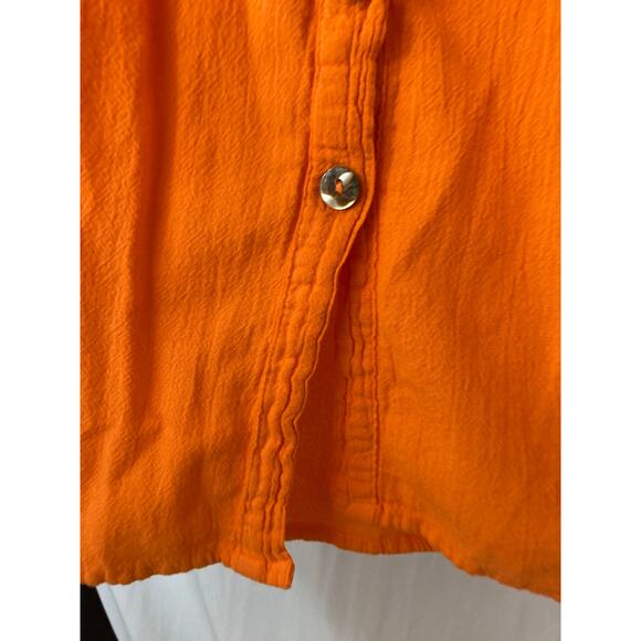 Vintage Dunes Orange Shell Buttons Long Shirt Textured Button Up Blouse Top - Picture 9 of 11